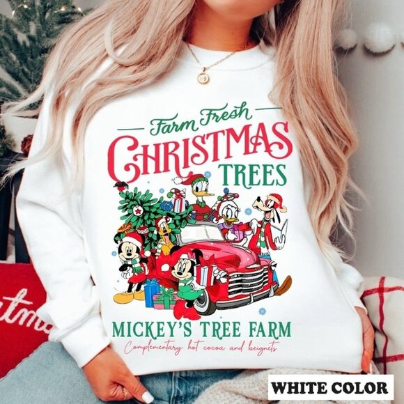 Farm Fresh Mickey Tree Farm Disneyland Mickey And Friends Christmas Sweatshirt - Picture 1 of 5